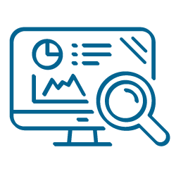 Icon diagram and magnifying glass